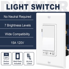 4 Pack Dimmer Light Switch- Single Pole or 3-Way for LED /600W Incandescent ETL