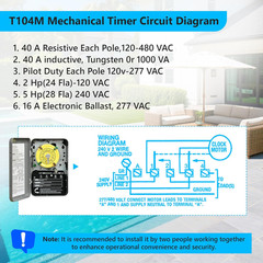 T104 Mechanical Timer Switch,208-277V AC DPST 40A,Pool Pump Switch,Heavy Duty Po