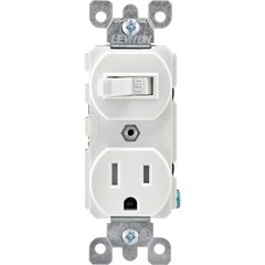 Leviton T5225-W 15A 125V 3-Wire White Thermoplastic Combination Switch/Outlet