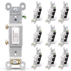 10 Pack Glossy White Single Pole Toggle Light Switch 15A 120V AC Quiet UL