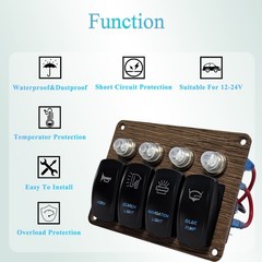 Customizable Rocker Switch Panel 12V 20A Breaker for Marine Boat Trim Tab Car RV