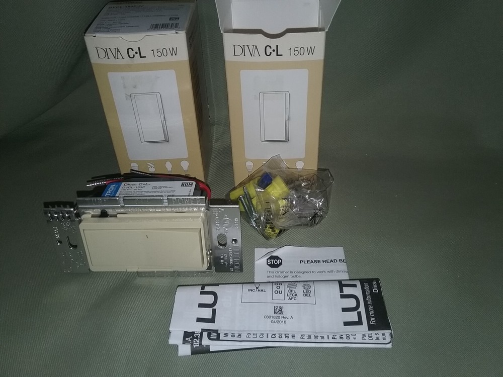 2 – Lutron Diva Rocker Paddle Dimmer Switch LED Halogen Incandescent 1 Pole/3Way