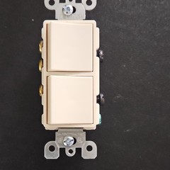 Double Decorator Rocker Wall Switch, On/Off, Plastic/Metal, Beige, 2 Switches