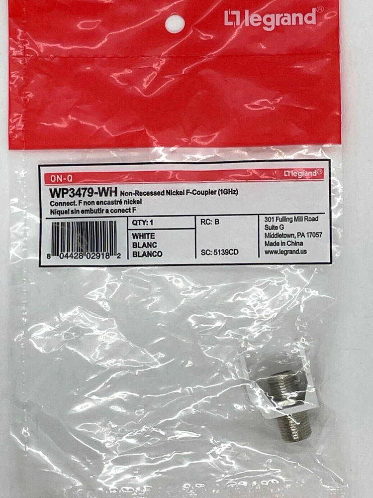 On Q Legrand WP3479-WH F Connector WHITE Non Recessed Nickel Coupler FREE SHIP b