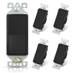 5 PCS Single Pole Decorator Light Switch 15A 120277V Rocker Paddle Black