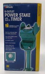 Woods 6-Outlet Power Stake w/Built In Timer Flip Cover 24 Hour ON/OFF Cycles NOB