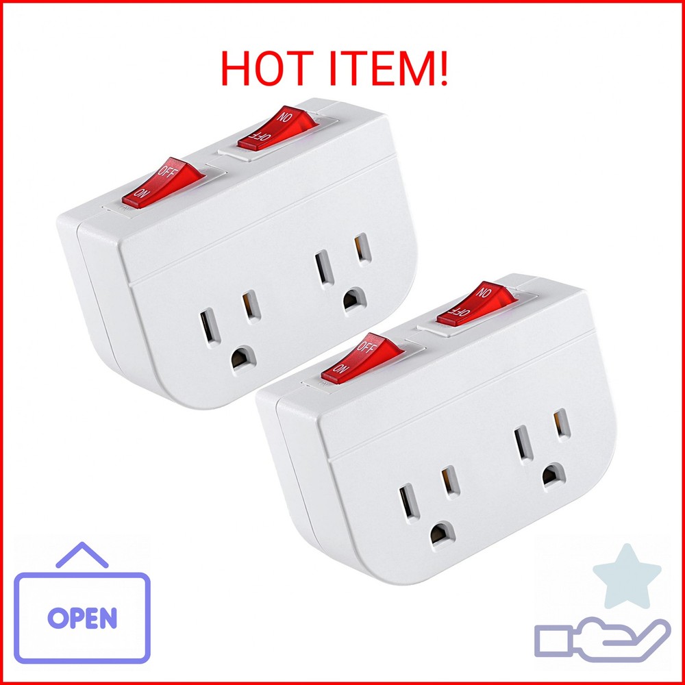 Grounded Outlet with Double ON Off Switch,VSEER 2 Port Electrical Outlet Plug Sw