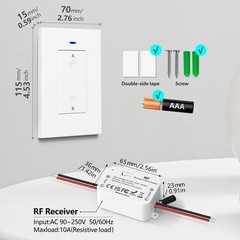 Wireless Remote Control Light Switch 110V-240V 1500W 1 Channel 2 Transmitters