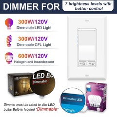 4 Pack Dimmer Light Switch- Single Pole or 3-Way for LED /600W Incandescent ETL