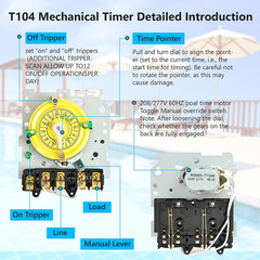 T104 Mechanical Timer Switch,208-277V AC DPST 40A,Pool Pump Switch,Heavy Duty Po