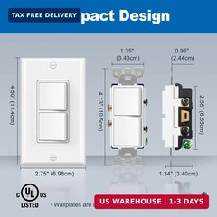 BESTTEN 2 Pack Double Rocker Light Switch, Single Pole Combination Interrupter,