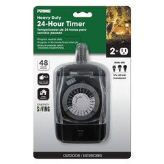 Prime TNO24111 15A 125V Black 2-Outlet 24 hr Electromechanical Timer with Cord