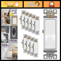 3-Way Paddle Rocker Light Switch, Gloss Finish, 15A 120V/277V, UL Listed, 10 Pac