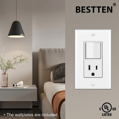 BESTTEN 2 Pack Combination Wall Light Switch and Decor Outlet, Single White