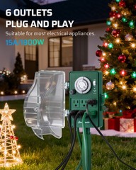 DEWENWILS Heavy Duty Outdoor Timer 6-Outlet Mechanical 1800W for Holiday Lights