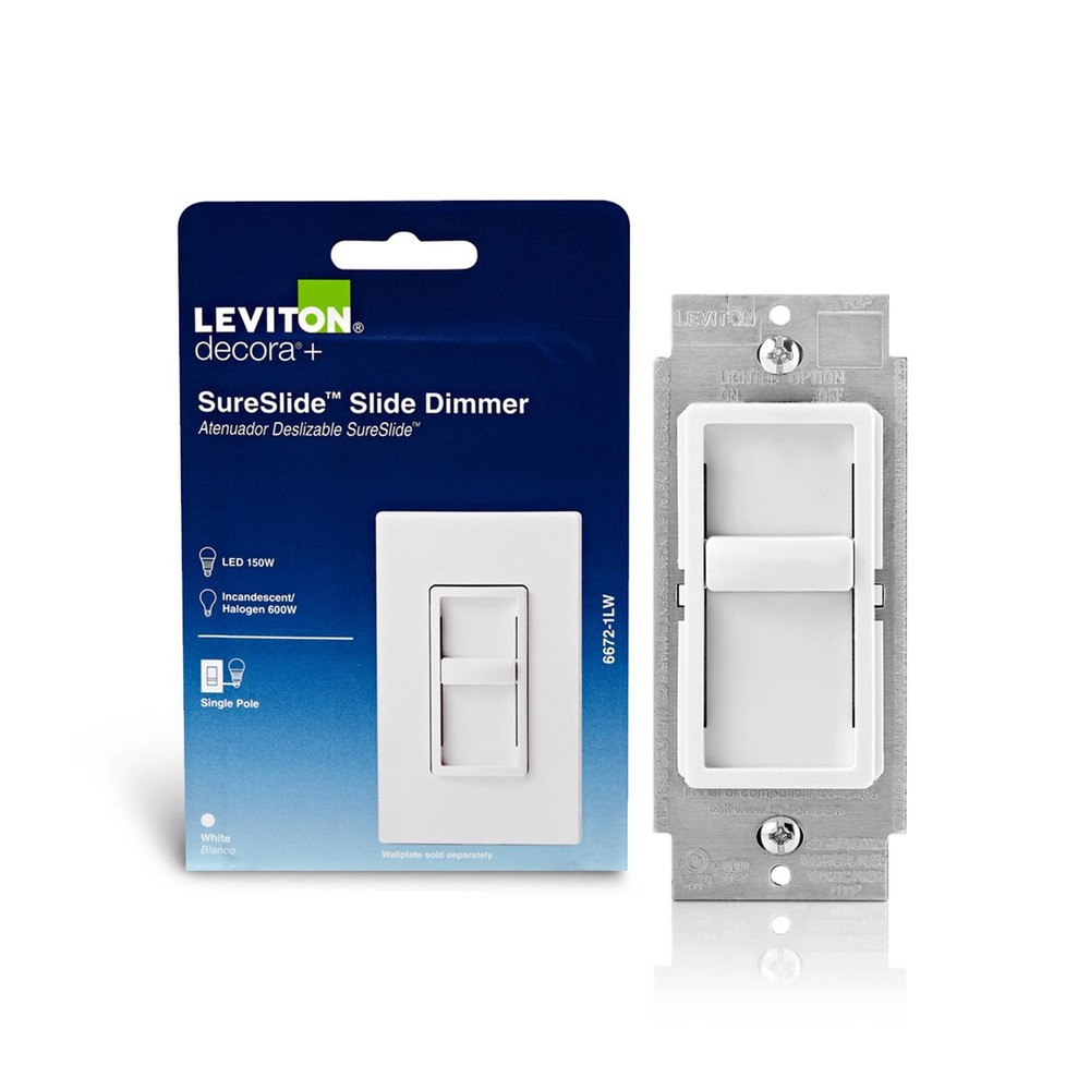 Leviton C22-06672-1LW 120V White Decora SureSlide Single-Pole Dimmer