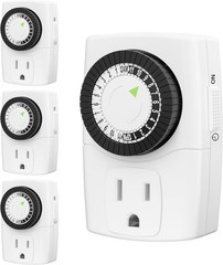 24-Hour Mini Mechanical Outlet Timer, 3-Prong, 4-Pack for Effortless Automation