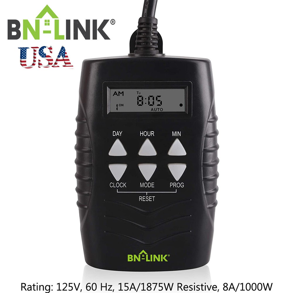 BN-LINK 7 Day Outdoor Heavy Duty Digital Programmable Timer Dual Outlet 8 On/Off