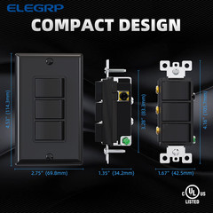 Decorator Triple Rocker Switch, Single Pole Electrical Paddle, 15A 120V In-Wall