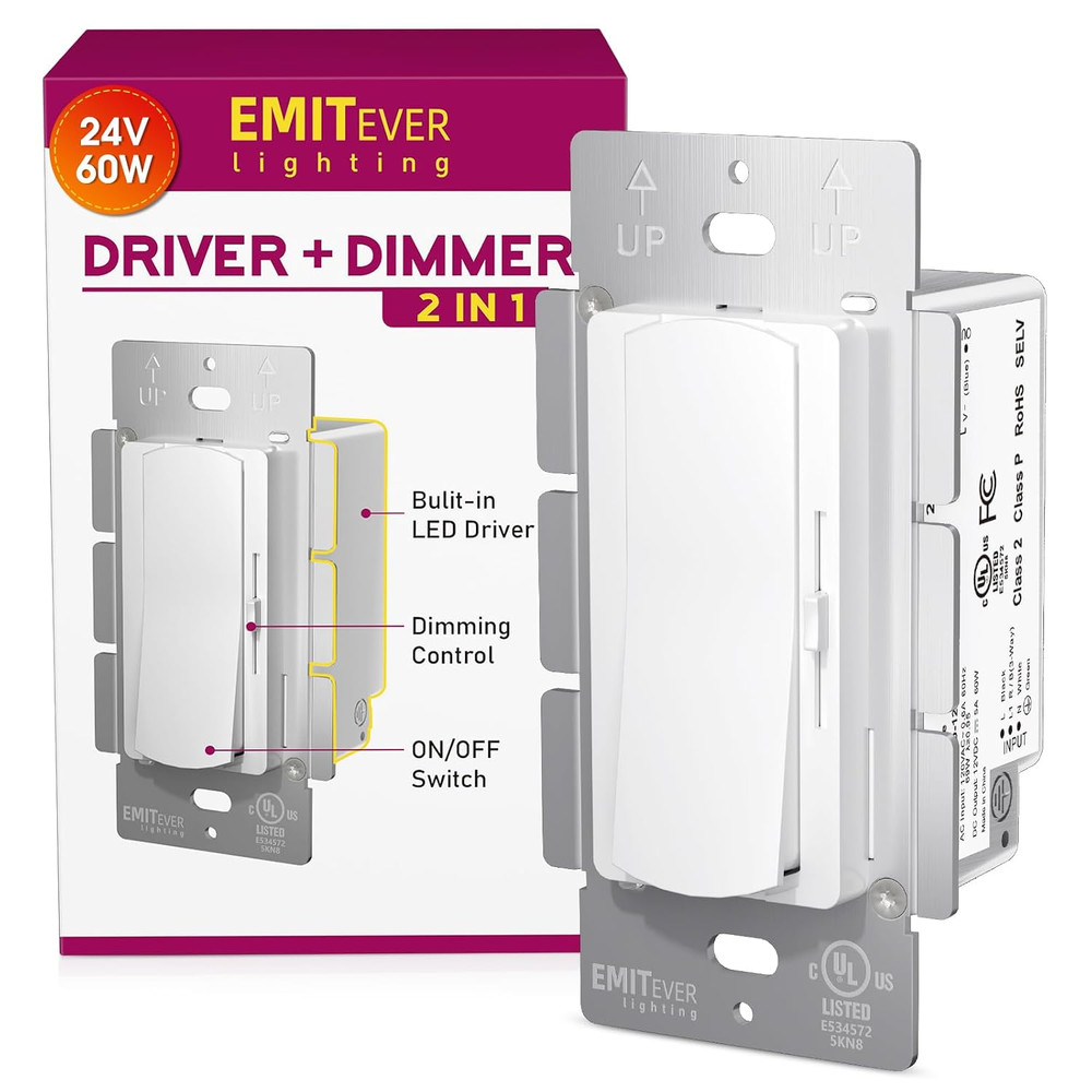 Dimmer Light Switch & 24V 60W Dimmable LED Driver 2 in 1, UL Listed Single-Pole