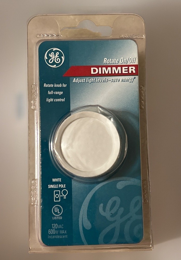 GE DIMMER SWITCH ROTATE ON /OFF White Single Pole 120vac 600w