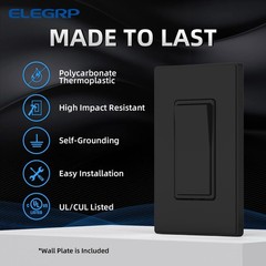 ELEGRP Matte Black Single Pole Decorator Light Switch, 15Amp 120-277V, Paddle Ro
