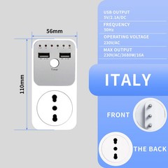 Dual Control Countdown Timer Socket USB Port Power Adapter Outlet Switch Plug