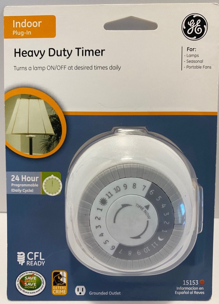 GE 24-Hour Daily Cycle Timer Heavy Duty Indoor Plug-In CFL Ready-Grounded Outlet