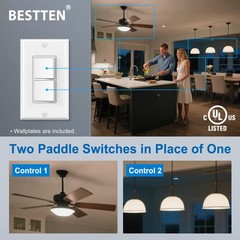2 Pack Double Rocker Light Switch, Single Pole Combination Interrupter, 15A 1…