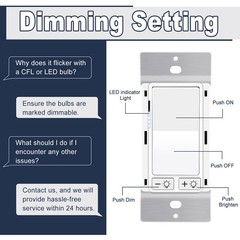 4 Pack Dimmer Light Switch- Single Pole or 3-Way for LED /600W Incandescent ETL