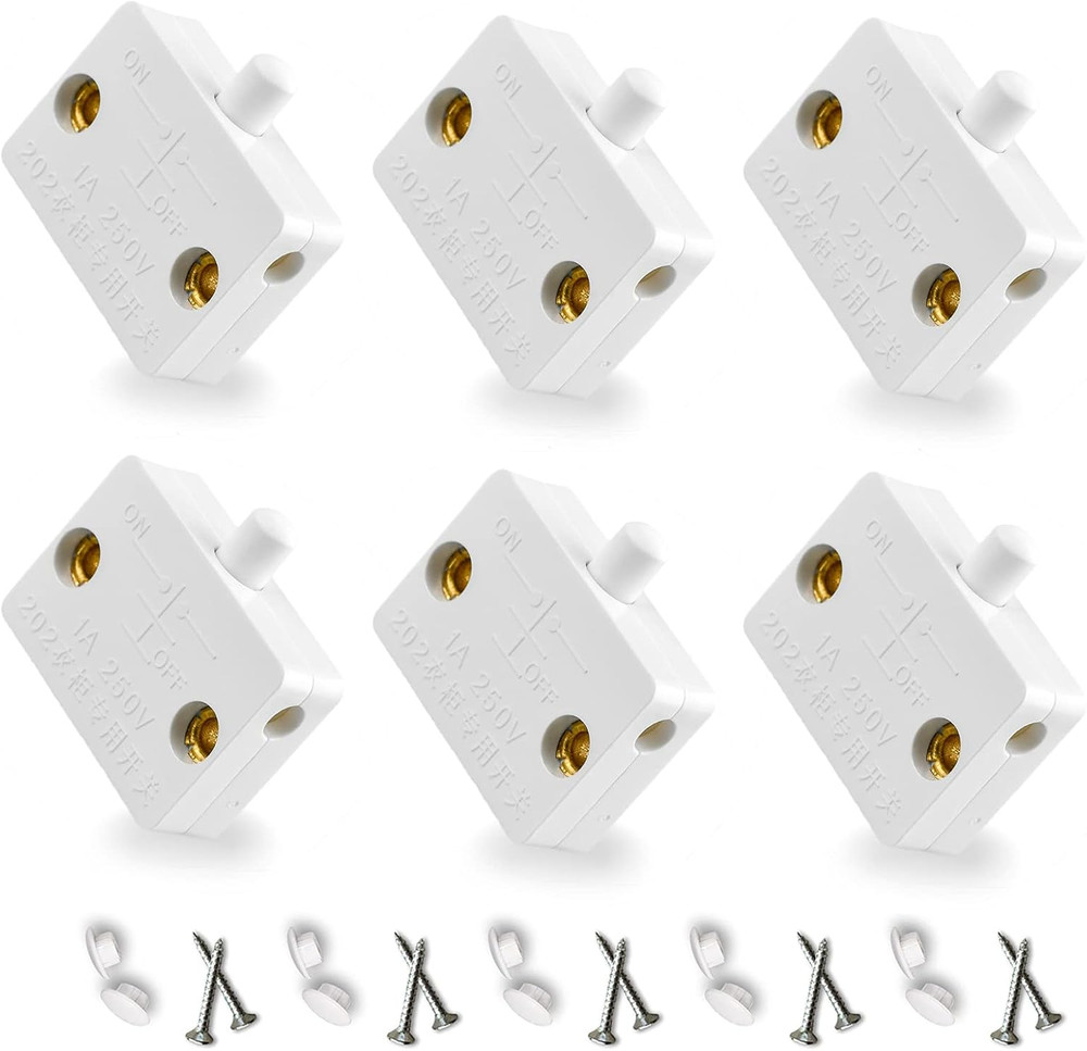 6Sets Wardrobe Closet White Electrical Light Switches Normally Closed Lamp Switc