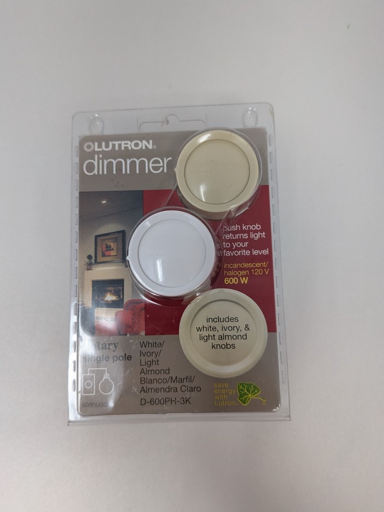 Lutron Rotary Single Pole Dimmer White Ivory Light Almond Knobs D-600PH-3K New