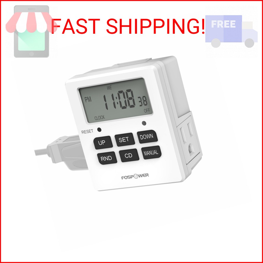 Fospower 7 Day Digital Timers for Electrical Outlets Indoor, Heavy Duty Dual Pro