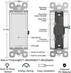 2 Pack LED Night Light 3-Way Paddle Rocker Switch, Auto On/Off Sensor, 15A 120V