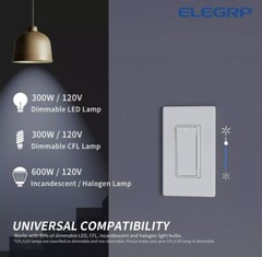 4 Slide Dimmer Light Switch Control 300W Dimmable LED CFL UL Listed E497992 READ