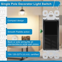 40PK Black Decorator Rocker Light Switch Single Pole 15A On/Off Paddle UL Listed