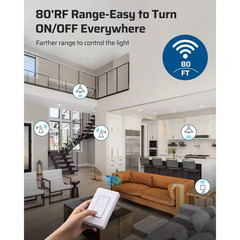 120-Volt Remote Control Light Bulb Socket W/ Wall Mounted Wireless Controller, W