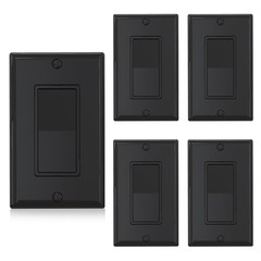 Single Pole Decora Light Switch 5 Pack Glossy Black 15A Paddle Rocker Switch