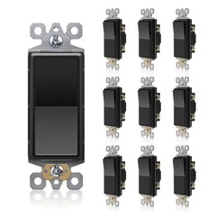 10 PCS Decorator Paddle Rocker Light Switch Single Pole 3 Wire 15A Black