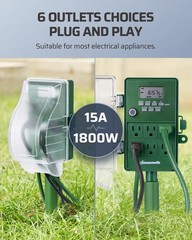 DEWENWILS Outdoor Digital Timer 6 Outlet Power Stake for Christmas Lights