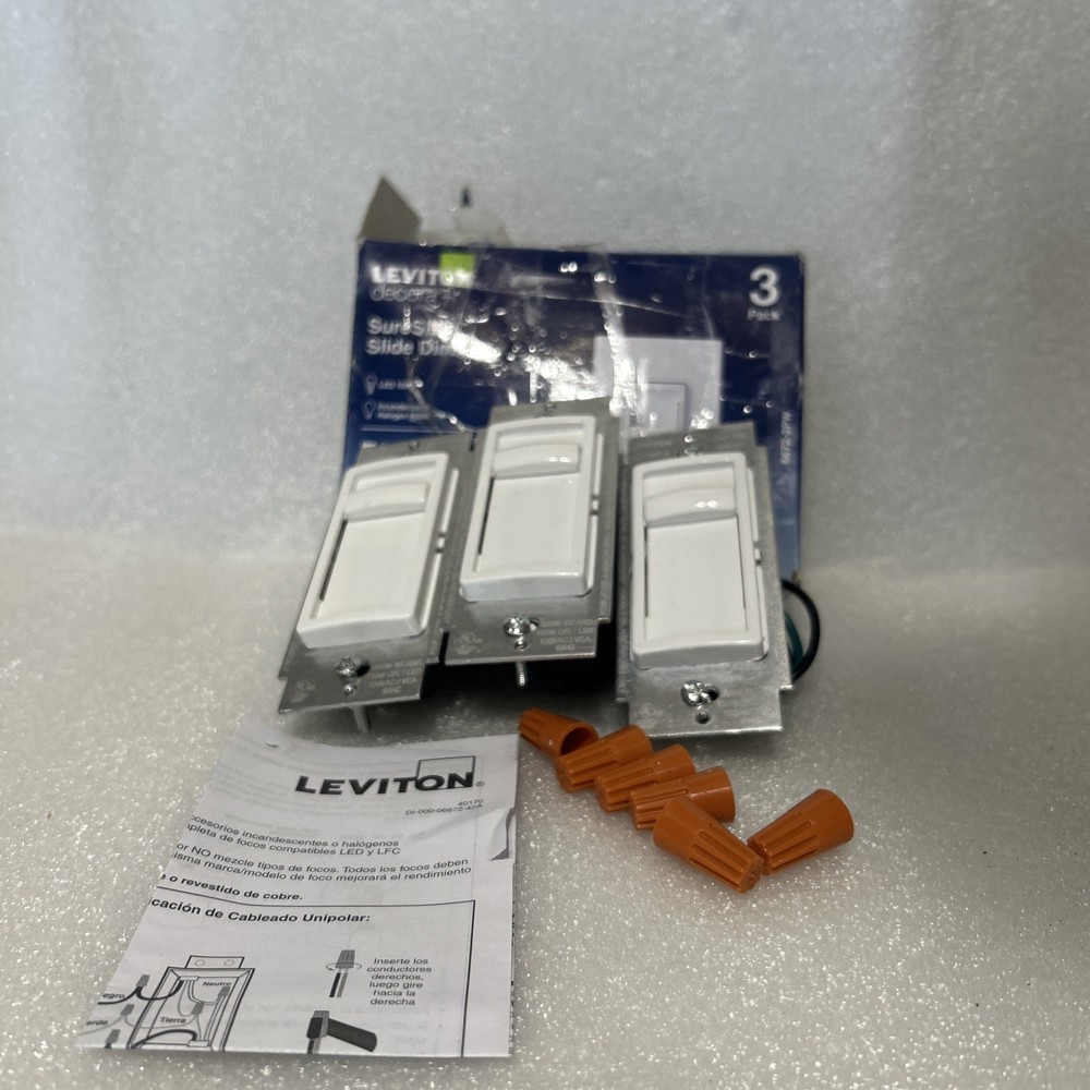 LEVITON Decora+ 6672-3PW SureSlide Slide Dimmer 3-Pack 3