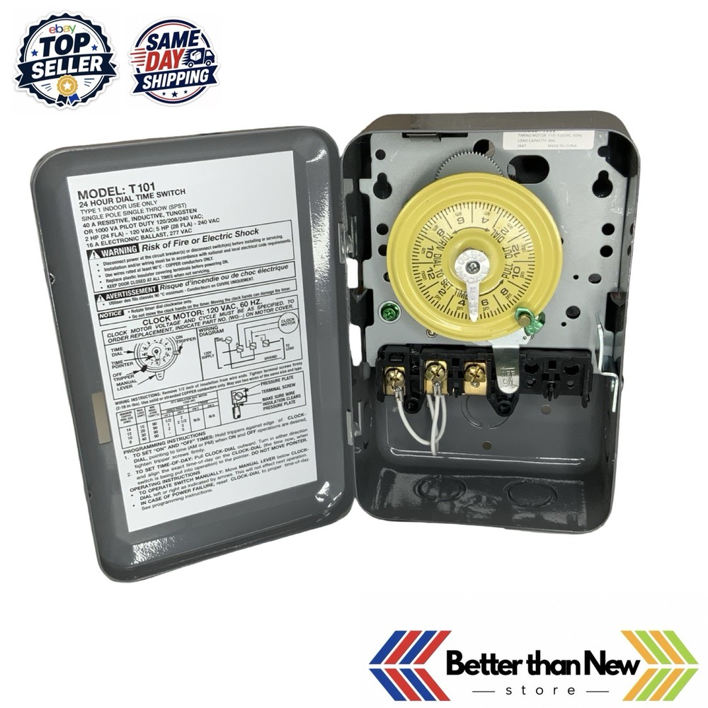 T101 Mechanical Timer Switch Pool Pump Heavy-Duty 120V 2HP SPST 40A HVAC Systems