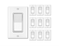 10 Pack Single Pole Decorator Light Switch with Wallplate, 15A 120/277V, Rocker