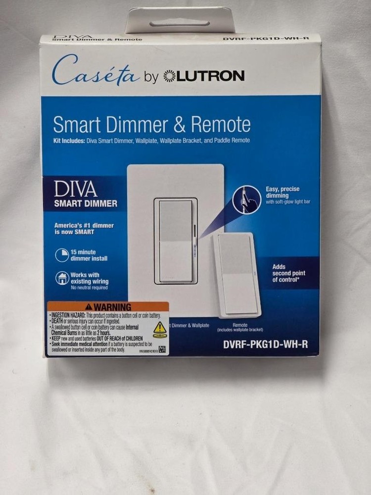 Lutron DVRF-PKG1D-WH-R Diva Smart Dimmer Switch 3-Way Kit w/ Pico Paddle Remotet