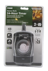 Prime #0155550 Heavy Duty 24-Hour Timer W/ 2 Grounded Outlets. Interior Exterior