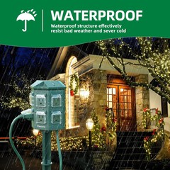 Outdoor Power Strip Timer Waterproof, Dusk to Dawn Light Sensor Countdown, 100FT