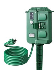 DEWENWILS Outdoor Power Stake Timer Dusk to Dawn Outlet Timer 6 Outlets 6FT