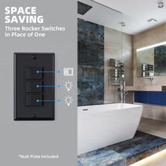 Decorator Triple Rocker Switch, Single Pole Electrical Paddle, 15A 120V In-Wall