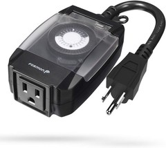 Outdoor Waterproof Light Timer, 24-Hour Plug-In Mechanical Pool Pump Controller