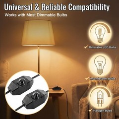2 Pack Inline Dimmer Switch for Lamp Cord, Full Range Rotary Control, UL Listed,